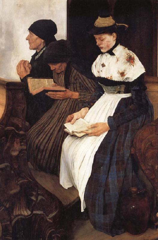 Leibl, Wilhelm Die drei Frauen in der Kirche oil painting image